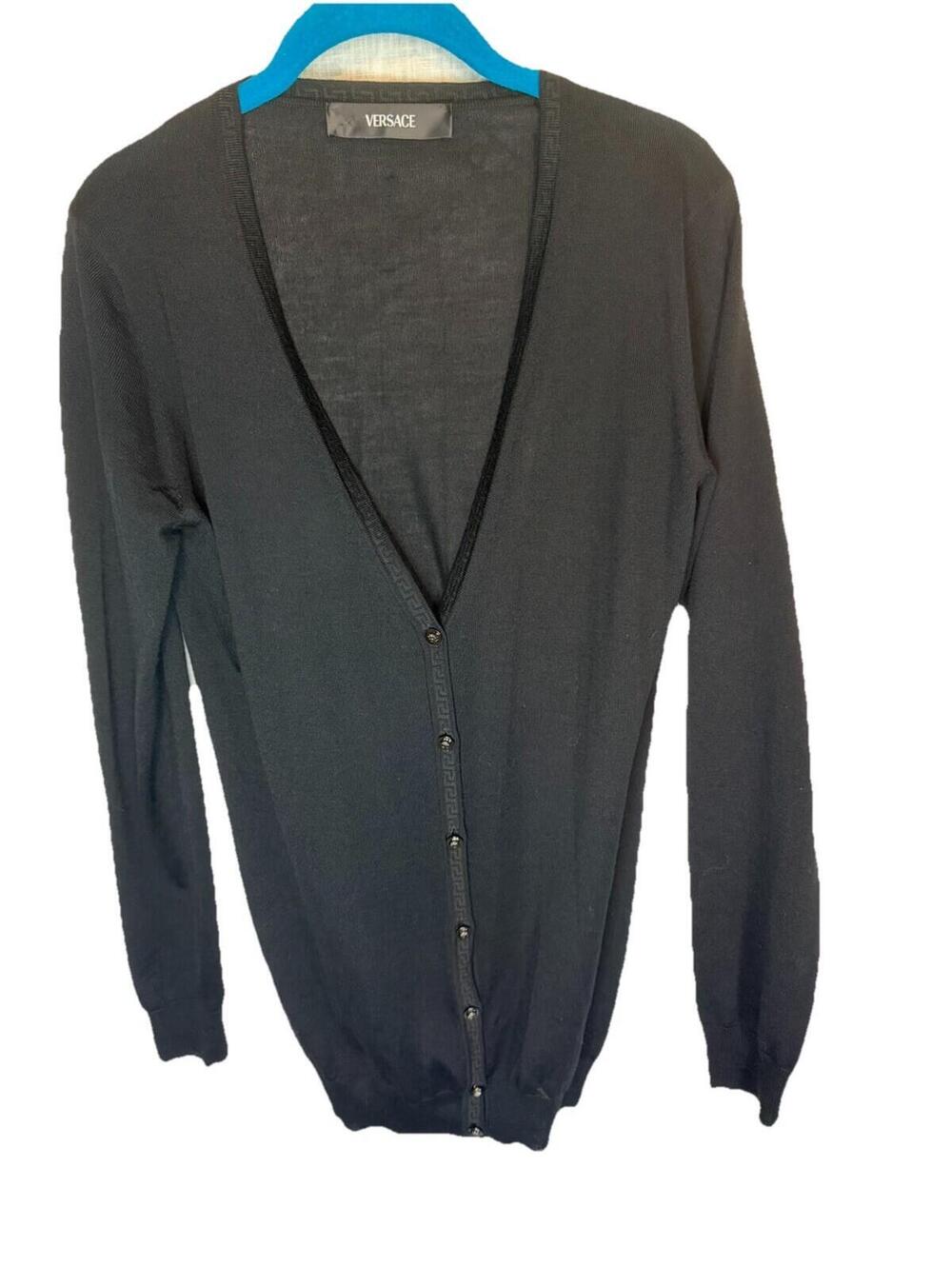 Versace Black Wool Cardigan Sweater Size 46 Medusa Collection [Mens Small]